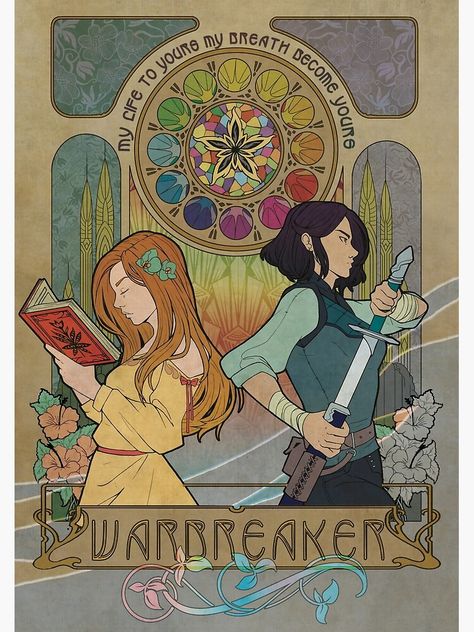 "Warbreaker Poster (Cosmere) Siri and Vivinna" Poster by ToastSamurai | Redbubble Brandon Sanderson Stormlight Archive, The Way Of Kings, Stormlight Archive, Art Nouveau Poster, Brandon Sanderson, Fan Book, Cultura Pop, Late Summer, Fantasy Artwork