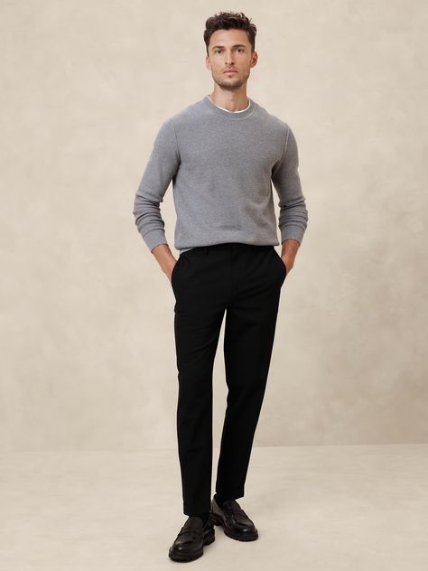 Tailored EWaist Tapered Pant | Banana Republic Factory High Waisted Dress Pants Men, Men’s Casual Office Style, Men’s Smart Casual Style Work, Semi Formal Mens Wedding Attire Guest, Mens Black Linen Pants Outfit, Mens Office Attire, Smart Casual Men Aesthetic, Men’s Office Work Outfits, Timeless Men’s Fashion