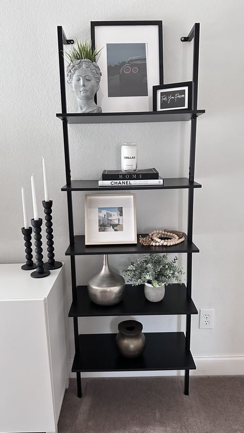 Nathan James Theo 5-Shelf Black Modern Bookcase, Open Wall Mount Ladder Bookshelf with Industrial Metal Frame James Theo, Boho Living Room Decor Ideas, French Inspired Decor, Nathan James, Apartment Vibes, Ladder Bookshelf, Corner Bookshelves, Lash Salon, Boho Living Room Decor