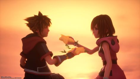 Sora and Kairi sharing Papou fruits in KH3 Sora And Kairi, Kingdom Hearts, On Twitter, Twitter, Anime