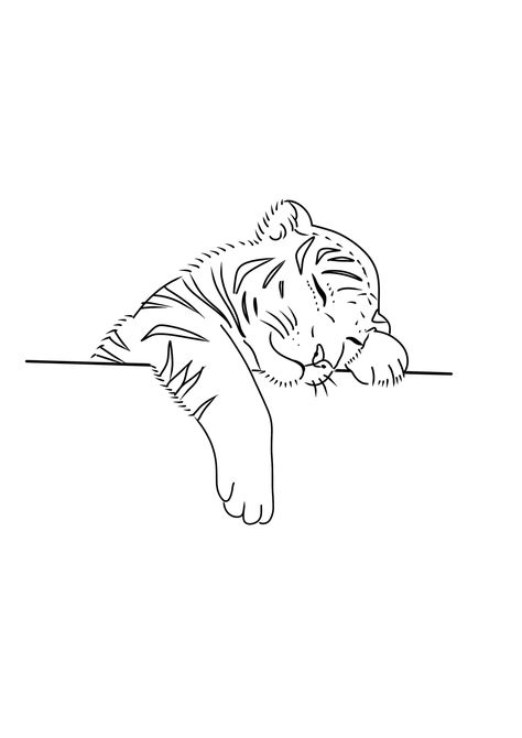 Cartoon Inspired Tattoos, Animal Line Art Tattoo, Mini Tiger Tattoo, Fineline Tiger Tattoo, Animal Outline Tattoo, Simple Line Art Tattoo, Tattoo Stencils Outline Design, Simple Tattoo Stencils, Small Pretty Tattoos