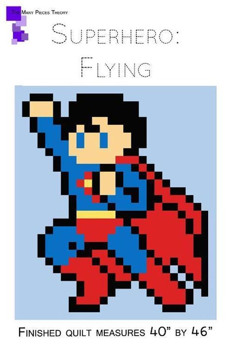 Superman Flying Hero Quilt Pattern | Craftsy Flying Superhero, Pixel Quilt, Superman Flying, Sew Blanket, Pixel Quilting, Lap Quilt Patterns, Cuddling On The Couch, Yard Lights, Easy To Sew