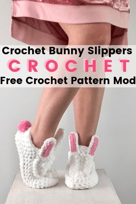 Crochet Bunny Slippers | Free Crochet Pattern Modification Slippers Free Pattern, Easter Crochet Patterns Free, Second Interview, Boho Bunny, Crochet Slipper, Crochet Slippers Free Pattern, Bunny Slippers, Crochet Slipper Pattern, Easter Crochet Patterns