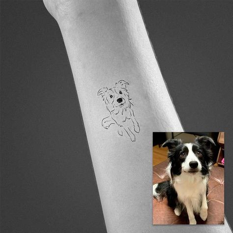 Collie Dog Tattoo Ideas, Simply Dog Tattoo, Small Border Collie Tattoo, Dog Memorial Tattoos Outline, Small Dog Outline Tattoo, Border Collie Line Tattoo, Tattoo Dog Silhouette, Outline Pet Tattoo, Collie Dog Tattoo