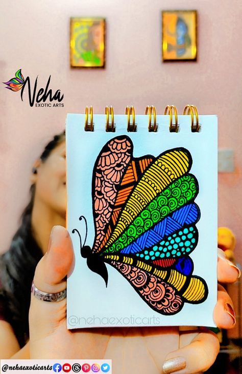 Follow me for more beautiful artworks ♥️😍 Butterfly Mandala Art Colorful, Easy Colorful Mandala Art, Easy Butterfly Doodle, Pattern Drawing For Kids, Easy Mandala Art For Kids, Color Pen Art Doodles, Doodle Art With Color, Doodle Art Colourful, Easy Doodle Art Design