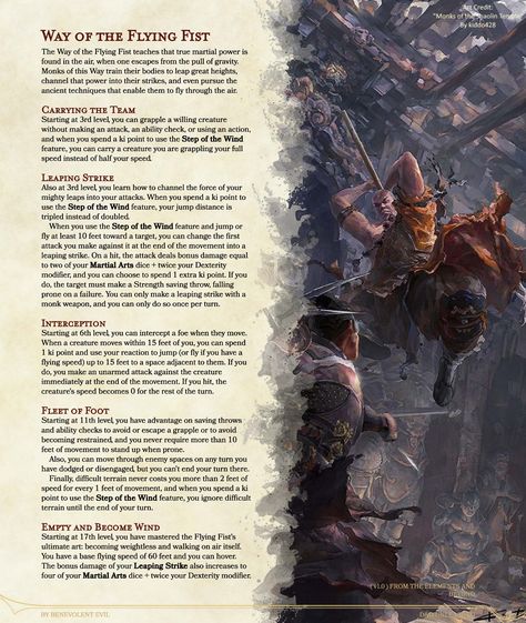 The jumping attack is a classic staple of fictional martial artists. In light of that, we have a new monk subclass that focuses on those aerial wuxia leaps and the strong leaping strikes that go with them!  D&D Unleashed is free and fanmade. See more (including the full article for this subclass) at dndunleashed.com, or follow @EvilBenevolent on twitter for the newest updates and answers to questions. You can also find this subclass in the homebrew section on D&D Beyond! #dnd #dnd5e #dndhomebrew Monk Dnd, D D Classes, Dungeon Master's Guide, Dnd Classes, Dungeons And Dragons Classes, Dnd 5e Homebrew, Dnd Dragons, Dnd Stuff, Magic Items