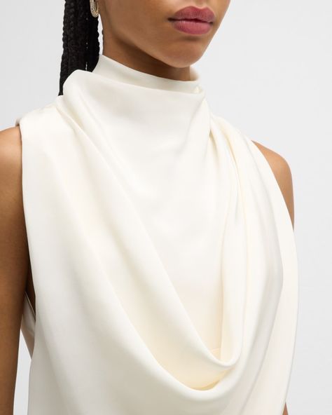 Interesting Necklines, Draping Top, Sleeveless Wrap Top, Fw 2024, Cowl Neck Shirt, Cowl Top, Dress Fancy, Draping Fashion, Jeanne Lanvin