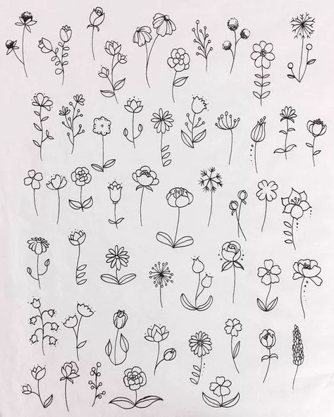 Kraf Kertas, Flower Art Drawing, Śliczne Tatuaże, Flower Sketches, Floral Drawing, Pola Sulam, 자수 디자인, Flower Doodles, Bullet Journal Doodles