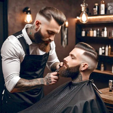 Photo barber shop image generated ai | Premium Photo #Freepik #photo #man #business #work #lifestyle Barbershop Design Interior, Beard Wallpaper, Rediscover Yourself, Work Lifestyle, Barber Man, Shop Image, Beauty Parlour, Edges Hair, Hanuman Photos