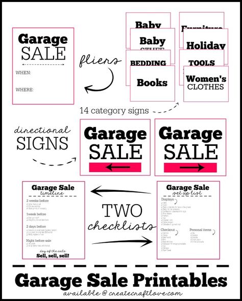 FREE Garage Sale Printables with TWO bonus checklists!  via createcraftlove.com Yard Sale Ideas Signs Free Printable, Yard Sale Printables, Garage Sale Printables, Garage Sale Organization, Market Signage, Binder System, Sale Signage, Garage Sale Tips, Yard Sale Signs