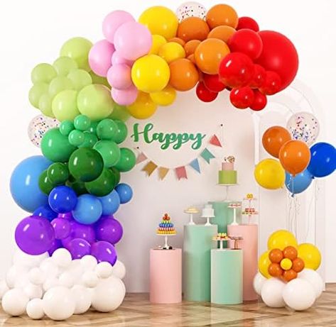 RUBFAC Rainbow Balloons Garland Arch Kit, 129pcs 12 Assorted Color Balloons Colorful Party Balloons for Birthday Party Baby Shower Decoration Rainbow Theme Party Decorations, Rainbow Balloon Arch, Rainbow Theme Party, Colorful Birthday Party, Balloon Stands, Balloon Ribbon, Garland Arch, Rainbow Balloons, Fiesta Baby Shower