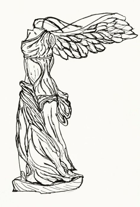 Winged Victory Of Samothrace Drawing, Winged Victory Drawing, Winged Nike Tattoo, Nike Goddess Of Victory Tattoo, Goddess Of Victory Tattoo, Nike Of Samothrace Tattoo, Winged Victory Of Samothrace Tattoo, Winged Victory Tattoo, Samothrace Tattoo