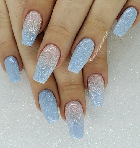 Blue Wedding Nails, Blue Prom Nails, Faded Nails, Prom Nails Silver, Hoco Nails, Blue Ombre Nails, Blue Glitter Nails, Bridesmaids Nails, Baby Blue Nails