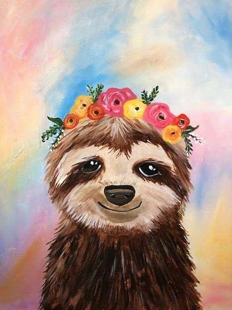 Slide into Springtime this summer with this friendly sloth. Guests enjoy a no-experience-required art class—all supplies included—directed by trained, local artists, who guide guests step-by-step through a featured painting. Our 'Little Brushes' are intended for the kiddos to come and join in the fun! All Painters must be aged 6 and up. Keep in mind all painters under the age of 13 must be accompanied by an adult painter. We can't wait to paint with you! Sloth Painting, Palette Painting, Pinots Palette, Sloth Art, Paint Nite, Broken Arrow, Marble Art, Paint And Sip, Painting Class