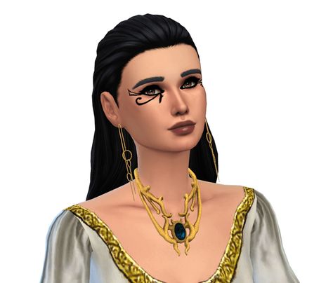 Sims 4 Cleopatra, Sims 4 Cc Egyptian, Egyptian Eyeliner, Egyptian Hairstyles, Egyptian Makeup, Colored Eyeliner, Goddess Dress, Special Clothes, Dress Hairstyles