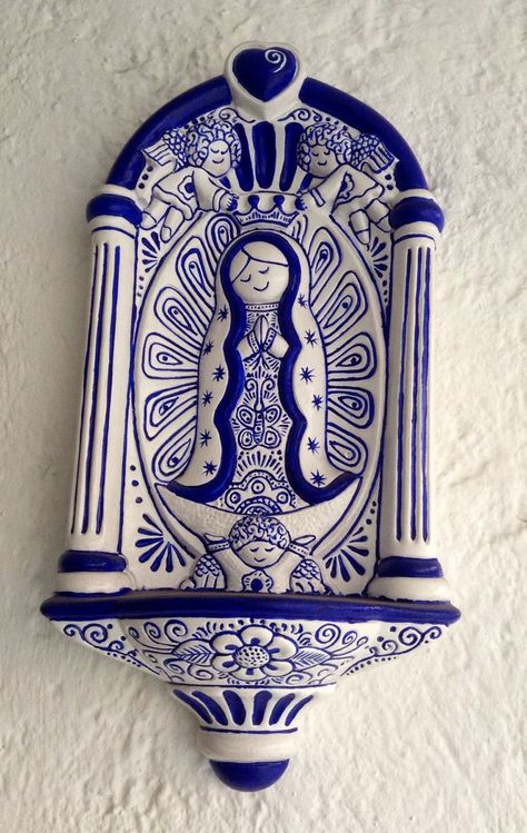 Catholic Decor, Virgin Of Guadalupe, Pottery Crafts, Ceramics Pottery Art, Catholic Art, Arte Popular, Cute Room Decor, Mexican Art, Blessed Mother