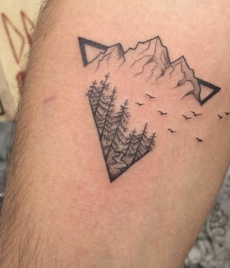 Geometric Mountain Tattoo, Anniversary Tattoo, Mountain Tattoo Simple, Adventure Tattoo, Freedom Tattoos, Simple Tattoos For Women, Simple Tattoos For Guys, Wrist Tattoos For Guys, Cool Forearm Tattoos