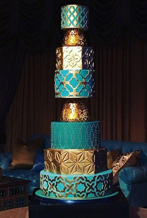 Arabian Nights Wedding Theme, Aladdin Wedding Theme, Arabian Nights Wedding, Wedding Cake Guide, Aladdin Wedding, Mosaic Wedding, Incredible Cakes, Colorful Wedding Cakes, Exacto Knife