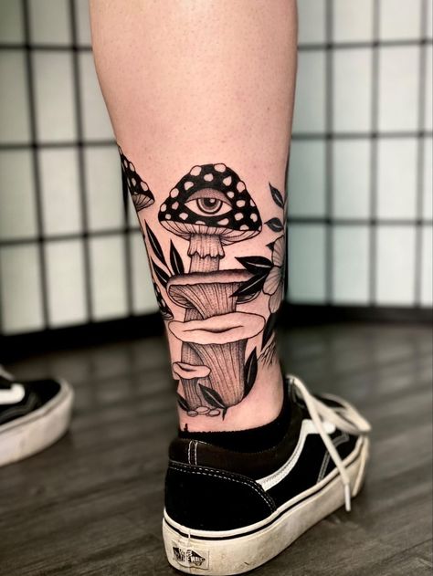 Mushrooms Tattoo, Mushroom Tattoo Ideas, Robot Tattoo, Lower Leg Tattoos, Tiny Tattoos For Women, Mushroom Tattoo, Cursive Tattoos, 13 Tattoos, Mushroom Tattoos