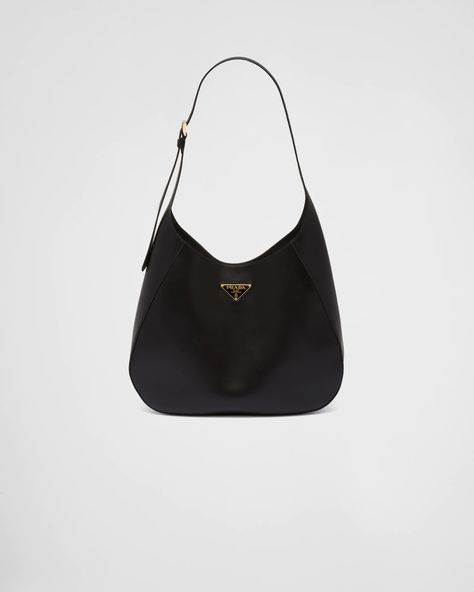 Prada Leather Shoulder Bag, Prada Hobo Bag, Re Edition Prada, Prada Aesthetic, Prada Hobo, Uni Bag, Bags Prada, Geometric Construction, Messenger Bag Backpack