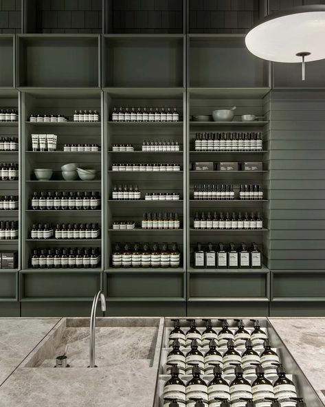 Aesop Shop Design, Aesop Interior Design, Aesop Store Design, Aesop Bathroom, Aesop Aesthetic, Aesop Shop, Aesop Store, Ranger Station, Barber Shop Interior