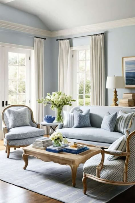 22 Blue Living Room Decor Ideas » Lady Decluttered Light Blue Paint Living Room, Light Blue Walls Living Room Decor, Blue Gray Wall Color, Robins Egg Blue Living Room, Light Blue Wall Color, Mudroom Blue, Best Light Blue Paint Colors, Light Blue Paint Color, Blue Mudroom