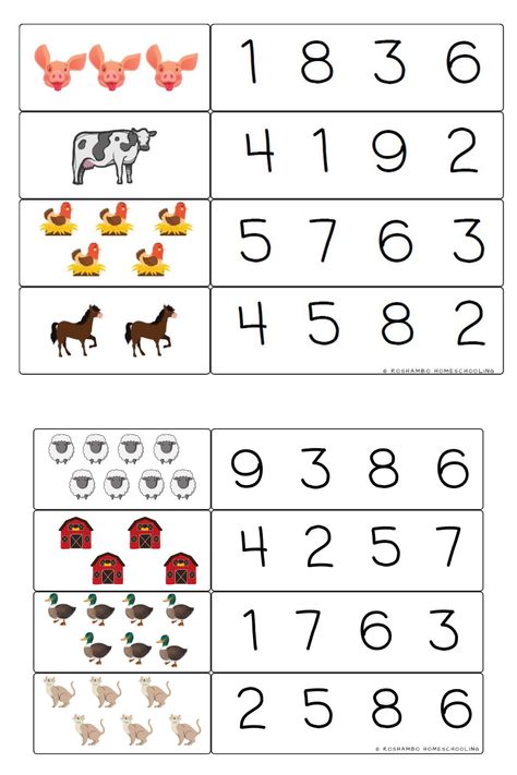 This free homeschool printable has an adorable farm theme that's perfect for practicing counting, number recognition, and one-to-one correspondence. Farm Math Preschool, Counting Numbers Worksheet, Preschool Math Printables, Substitute Teacher Tips, Farm Math, One To One Correspondence, Free Math Printables, Number Sense Kindergarten, Preschool Activities At Home