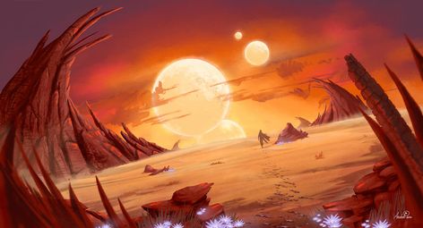 Alien Planet Art, Alien Planets, Glowing Flowers, Planet Art, Arte Peculiar, Dark Sun, Sf Art, Art Sunset, Planets Art