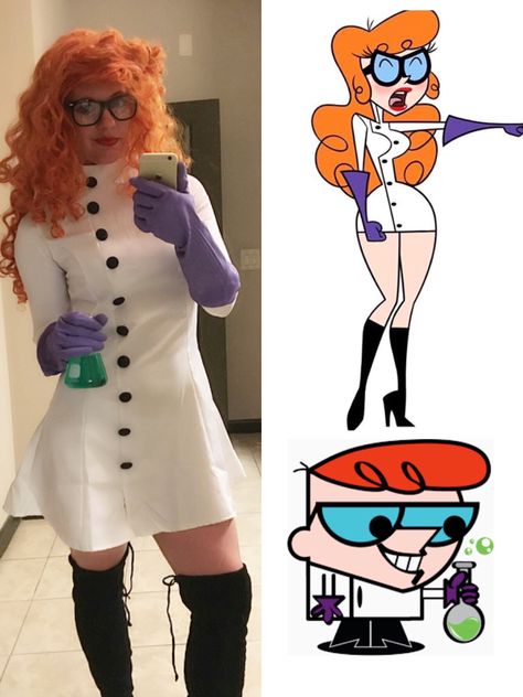 Dexter’s laboratory Costume Dexters Lab Costumes, Intimidating Halloween Costumes, Diy Chel Costume, Non Anime Cosplay Ideas, Dexters Lab Costume Women, 90s Cartoon Costume Ideas, Cartoon Cosplay Female, Cartoon Network Characters Costumes, Easy Diy Cosplay Ideas