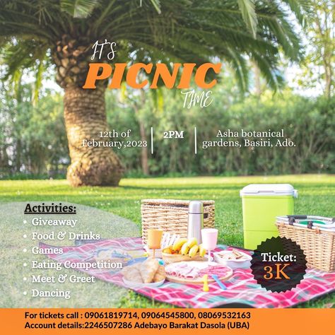 Picnic Flyer Design, Logistics Design, Digital Advertising Design, Game Tickets, Business Basics, Social Media Designs, Picnic Time, Africa Art, A Picnic