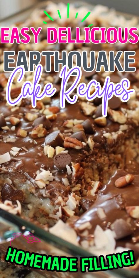 Earthquake Cake Earth Quake Cake Recipes, Earthquack Cake, Pumpkin Earthquake Cake, Earthquake Cake Recipe, Earth Quake Cake, Strawberry Earthquake Cake, Earthquake Cake Recipe German Chocolate, Pumpkin Spice Earth Quake Cake, Chocolate Peanut Butter Earthquake Cake