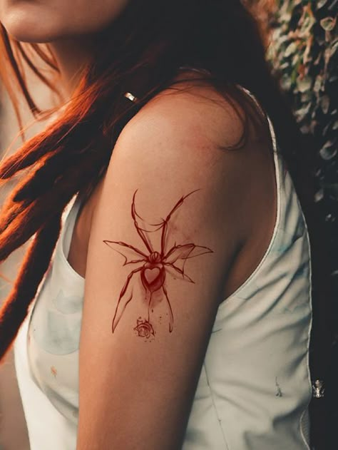 Halloween Tattoo Sticker Kits,4 sheets Spider Pattern Temporary Tattoos For Women,Tattoo Stickers Adults,Realistic Spider,For Women and Girls#tattoo #tattookit #tattooequipment Women Spider Tattoo, Red Spider Tattoo, Tattoo Rojo, Tattoos Spider, Spider Tattoos, Blood Tattoo, Red Tattoo Ideas, Tattoo Red, Muster Tattoos