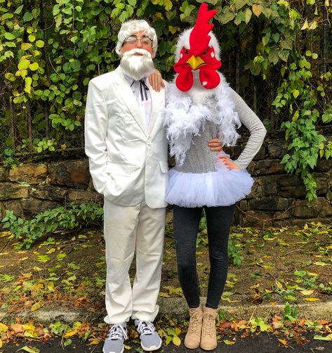 KFC couples costume Halloween Couple Costumes, Chicken Costume, Chicken Costumes, Colonel Sanders, Halloween Couple, Kentucky Fried, Couple Costumes, Couples Costume, Halloween Pictures