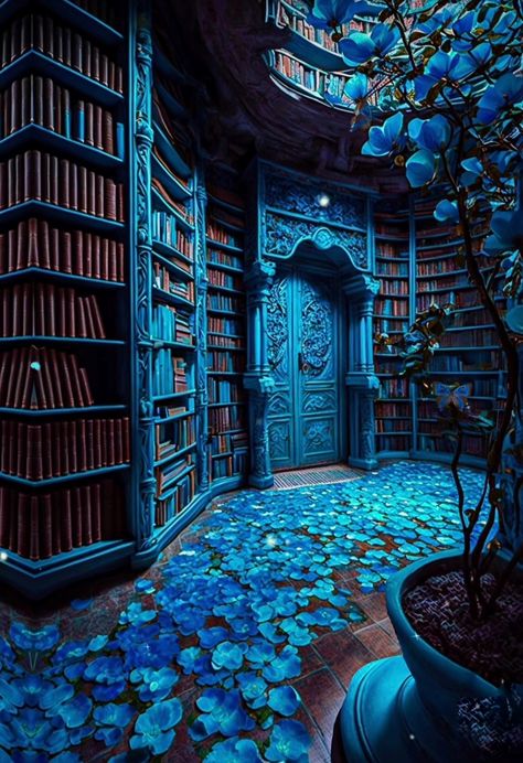 Luxury Home Library, Blue Library, Magical Room, Library Bedroom, Ravenclaw House, Dream Library, Library Aesthetic, Aesthetic Space, My Dearest