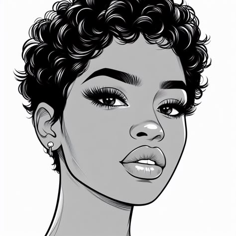 Black Woman Face Drawing Sketches, Drawing Of Black Women, Thinking Face Drawing, Afro Art Drawings Easy, Drawing Afro Hair, How To Draw Black Hairstyles, Drawing Black Hairstyles, Black People Drawings Sketch, How To Draw Afro Hair