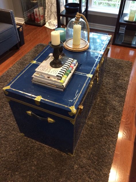 Vintage Trunk Coffee Table, Leather Trunk Coffee Table, Townhome Remodel, Antique Trunk Coffee Table, Shared Home Offices, Steam Trunk, Sea Chest, Trunk Ideas, Antique Trunks