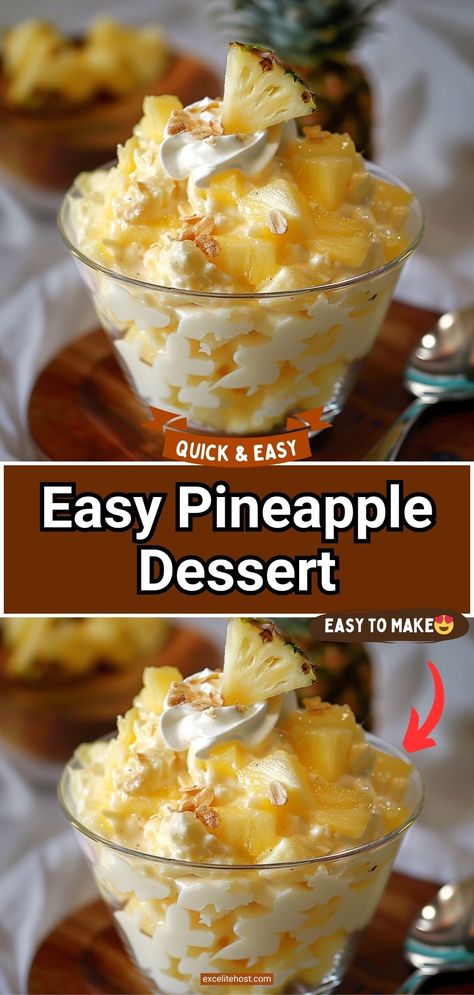 Easy Pineapple Dessert Pineapple Parfait Desserts, Deserts With Pineapple Dessert Recipes, Things To Make With Crushed Pineapple, Cold Pineapple Desserts, Deserts With Crushed Pineapple, What To Make With Crushed Pineapple, Pineapple Dessert Cups, Dessert With Pineapple Chunks, Baked Pineapple Dessert