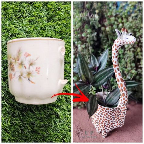 Diy Giraffe Crafts, Trash To Treasure Ideas Upcycling Diy, Diy Giraffe, Giraffe Planter, Trash To Treasure Ideas, Crafts Upcycling, Giraffe Crafts, Giraffe Mug, Something Creative