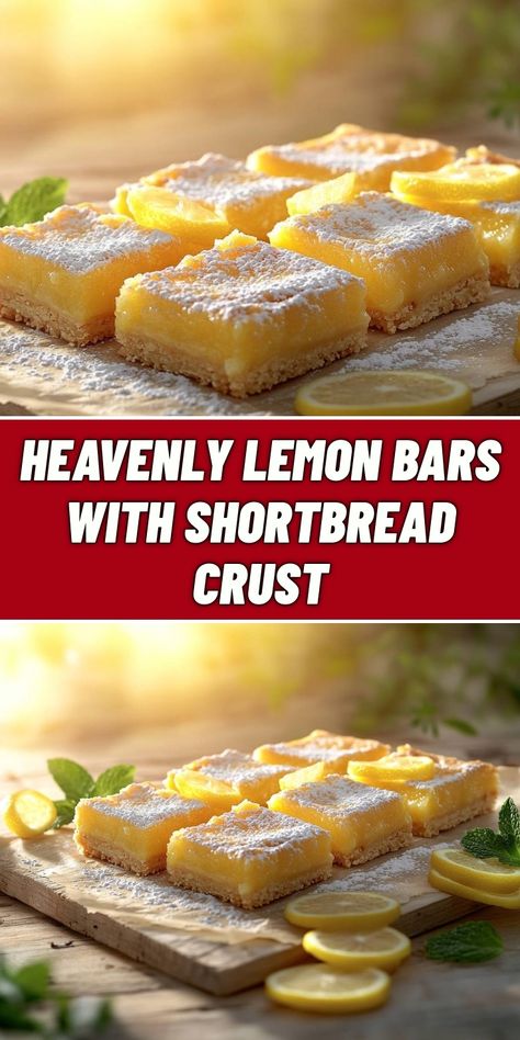 These Heavenly Lemon Bars with Shortbread Crust are the perfect balance of tart and sweet! The buttery shortbread base pairs beautifully with the luscious lemon filling, creating a delightful treat that will brighten your day. Perfect for any occasion, these bars are easy to make and absolutely delicious! Bars With Shortbread Crust, Lemon Squares Recipe, Homemade Lemon Bars, Lemon Bar Recipe, Homemade Banana Pudding Recipe, Lemon Shortbread, Lemon Bars Easy, Homemade Banana Pudding, Lemon Squares