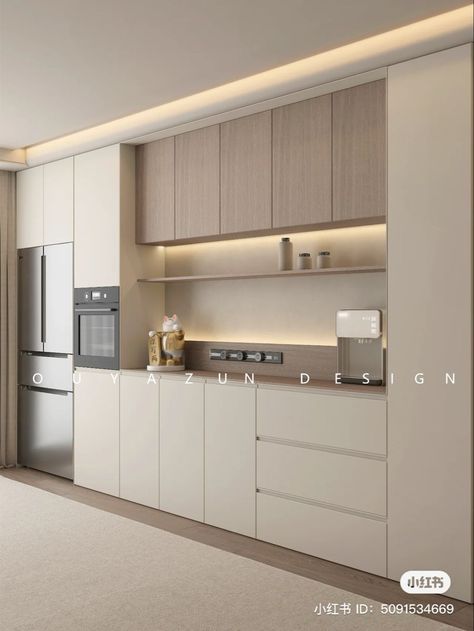 Design Of Kitchen Cabinet, Floating Cabinets Kitchen, 1 Wall Kitchen, Cabinet Design For Kitchen, Studio Kitchen Design, Kitchen Design Apartment, Cabinet Decorating Ideas, Modern Interior Kitchen, Wall Kitchen Cabinets