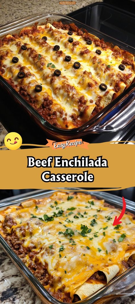 Layer up the flavors with Beef Enchilada Casserole, a deconstructed version of the classic Mexican dish. This casserole layers seasoned ground beef, tortillas, and plenty of cheese, smothered in a rich enchilada sauce. It’s a family-friendly meal that’s as fun to assemble as it is to eat. #BeefEnchiladaCasserole #MexicanCuisine #FamilyDinner Red Enchilada Casserole Ground Beef, Beef And Cheese Enchilada Casserole, Beef Enchilada Casserole Flour Tortillas, Hamburger Enchilada Casserole, Enchilada Casserole Flour Tortillas, Enchilada Lasagna With Tortillas, Mexican Meals Easy, Enchilada Bake Beef, Easy Enchiladas Beef