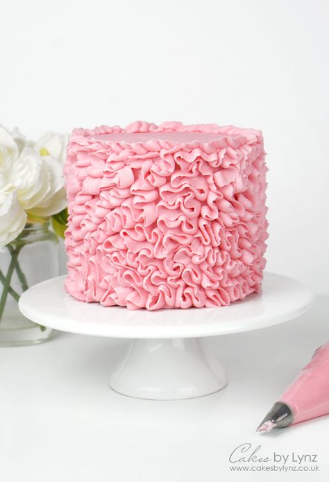 Different Buttercream, Cake Ruffles, Buttercream Ruffle Cake, Barbie Themed Cake, Buttercream Ruffles, Ballerina Cakes, Pink Birthday Cakes, Smooth Cake, Cake Decorating Piping