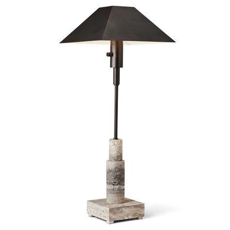 Telescope Buffet Lamp - Gray Travertine/Bronze | Uttermost Gray Travertine, Uttermost Furniture, Luxury Table Lamps, Uttermost Mirrors, Buffet Lamp, Upscale Furniture, Bathroom Candles, Lamps Bedroom, Honed Marble