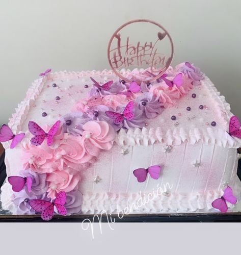 Butterfly Baby Shower Cake, Square Birthday Cake, Baby Shower Sheet Cakes, Square Cake Design, Purple Butterfly Cake, Pastel Rectangular, Cake Designs For Girl, Purple Cakes Birthday, Barbie Birthday Cake