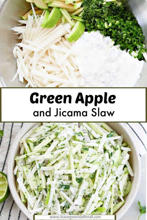 Jicama Recipe, Jicama Slaw, Slaw Recipe, Yogurt Dressing, Breakfast And Brunch, Green Apples, Slaw Recipes, Healthy Side, Think Food