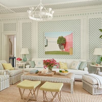 Phoebe Howard, Palm Beach Decor, Florida Interior Design, Veranda Magazine, Lattice Wall, Beach Living Room, Glam Pad, Palm Beach Style, Beach Interior