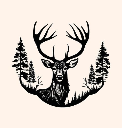 Free vector deer silhouette design illus... | Premium Vector #Freepik #vector #art #symbol #sketch #object Deer Outline Drawing, Sketch Object, Deer Outline, Stag Silhouette, Coniferous Forest, Deer Vector, Deer Logo, Hunting Tattoos, Deer Svg