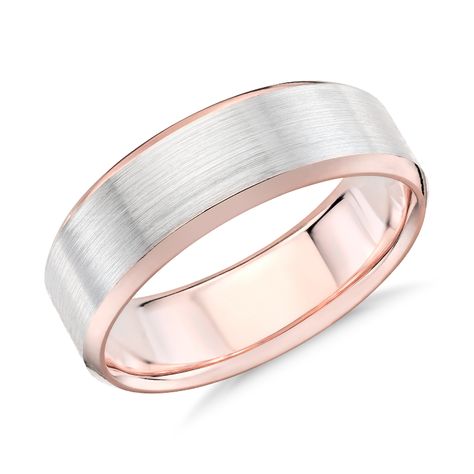 Men's Brushed Beveled Edge Wedding Ring 14k White and Rose Gold (7mm), Men's, Rose Gold Wedding Ring Pics, Big Wedding Rings, Alternative Wedding Rings, Cool Wedding Rings, Beautiful Wedding Rings, Wedding Rings Rose Gold, Wedding Rings Unique, Wedding Ring Designs, Wedding Rings Vintage