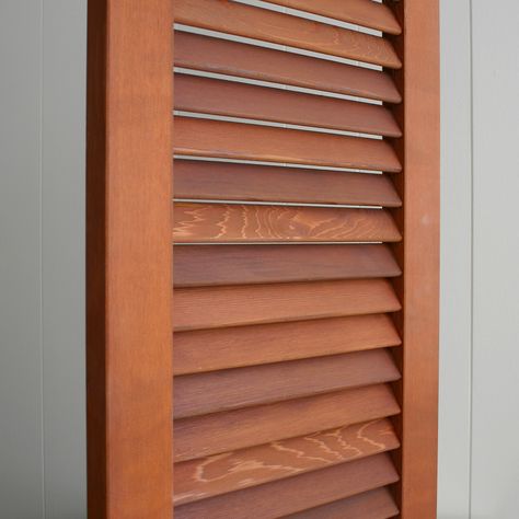 Fixed blade stained cedar #louvers by #OpenShutters Wooden Louvers Windows, Wooden Louvers, Stained Cedar, Open Shutters, Cedar Shutters, Drawing Rooms, Louvered Shutters, Louver Windows, Wooden Front Door Design