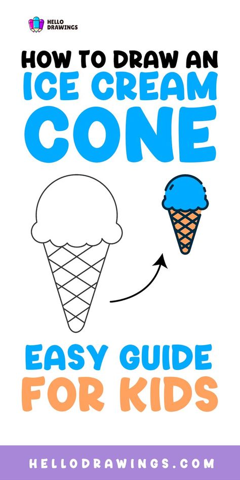 How to Draw an Ice Cream Cone | Step by Step Guide for Kids Draw Ice Cream Cone, Ice Cream Cone Drawing, Draw Ice Cream, Easy Ice Cream, Baby Gender Reveal Party, Step Kids, Sweet Food, Baby Gender Reveal, An Ice Cream